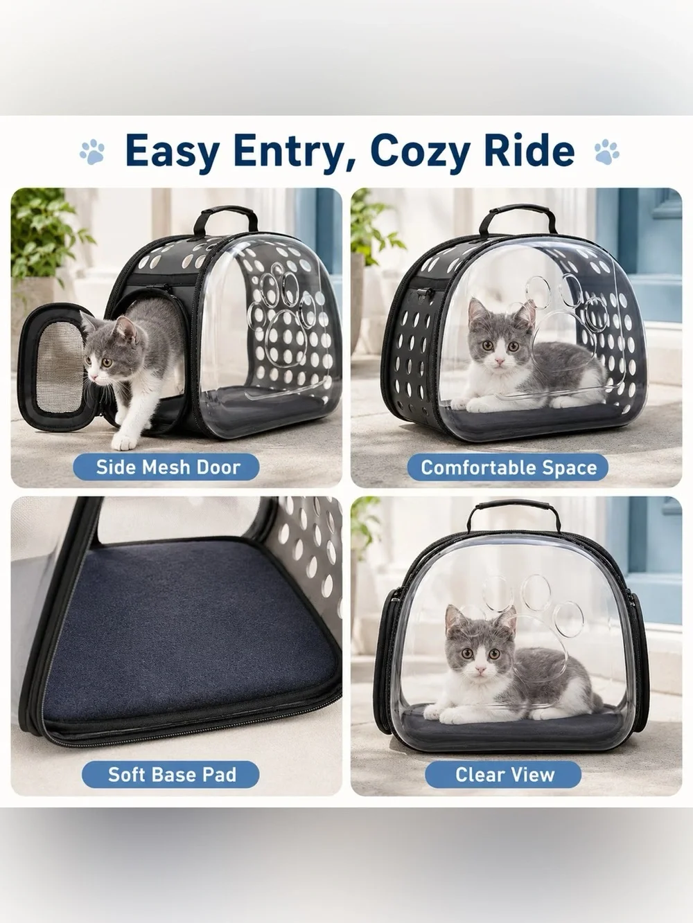 Transparent Black PET Carrier Backpack with Clear Front!! SHOULDER STRAP ❗️🐾😍